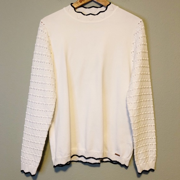 T Tahari Zigzag Trim & Eyelet SleeveSweater - M - Picture 8 of 8